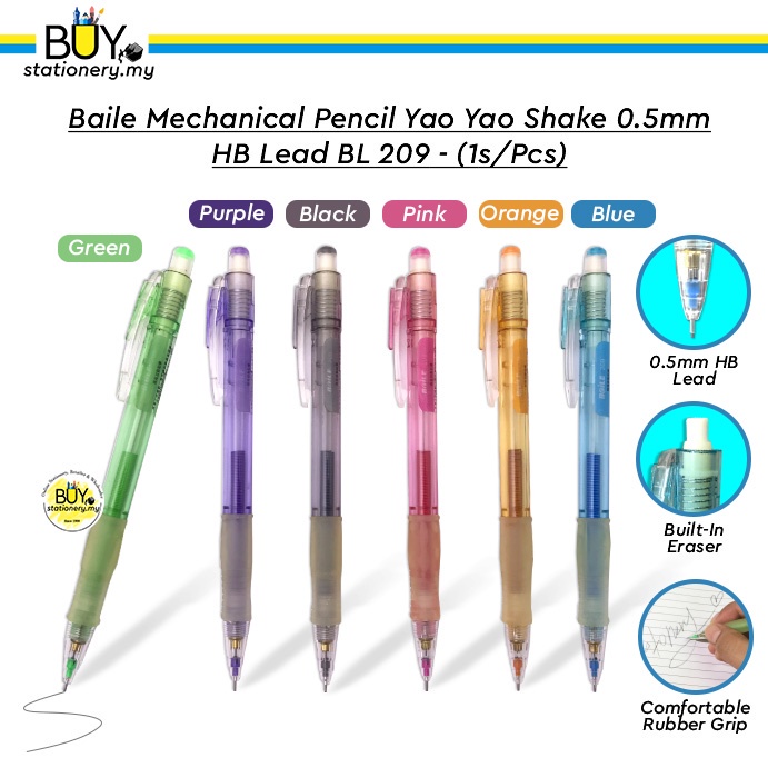 6 X New Baile BL-530  Mechanical Pencil 1.8mm Flat Type Lead 2B Grades Plastic 