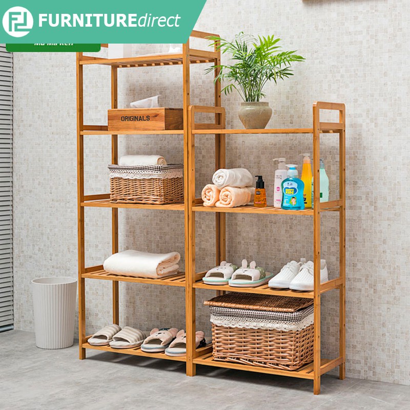 Furniture Direct solid bamboo 4 and 5 tier storage rack/ shelf/ bamboo rack/ home furniture/ rak bamboo home furniture