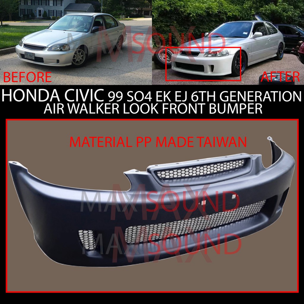 Honda Civic 1999 2000 So4 Ej Ek Ek9 6th Generation Type R Airwalker Air Walker Look Front Bumper 9967