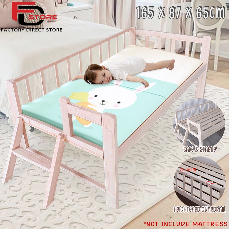 FDS Solid Wood DIY Baby Bed Cot Attached to Parents Side Bed With Guardrail & Staircase Katil