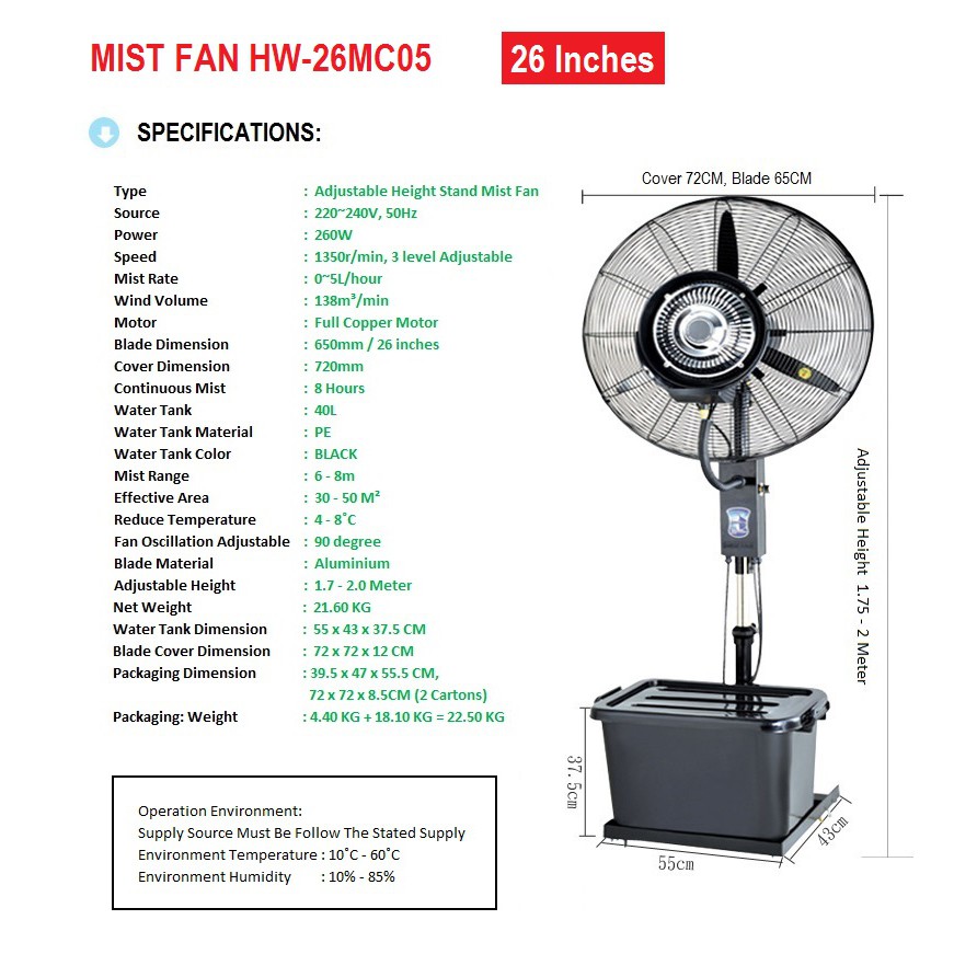 Mist Fan 26 30 Inch Atomizer Water Cooling Industrial Fan Mist Fan 26 30 Inch Atomizer Water Cooling Industrial Fan