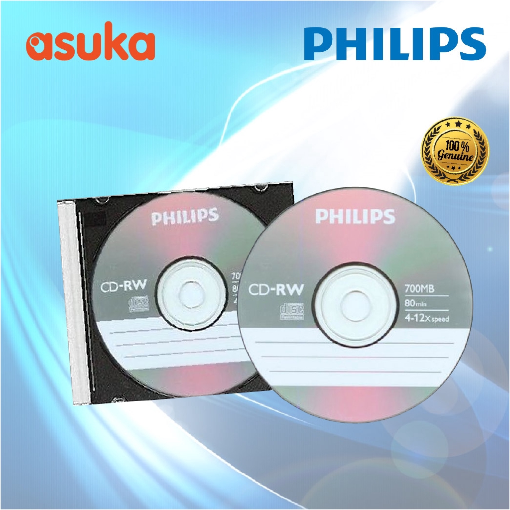 Philips 12x CD-RW / CDRW / CD RW Rewritteable CD in Slim Case - 1pcs (PH-OP-CDRW/1 ) - 80min x 700mb
