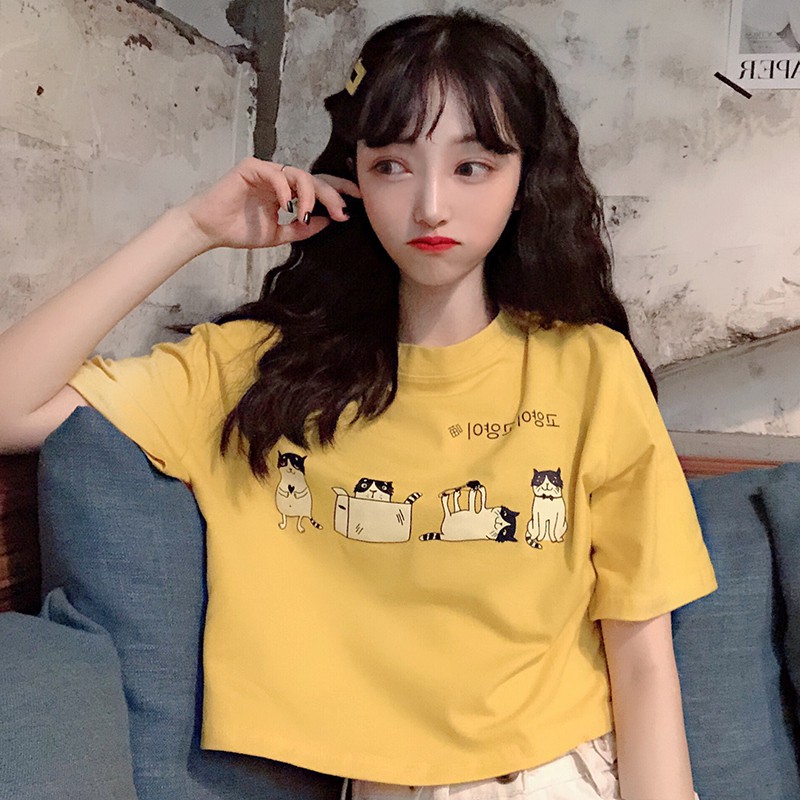 Ready Stock Women S Korean Style 2019 New Yellow Short T Shirt