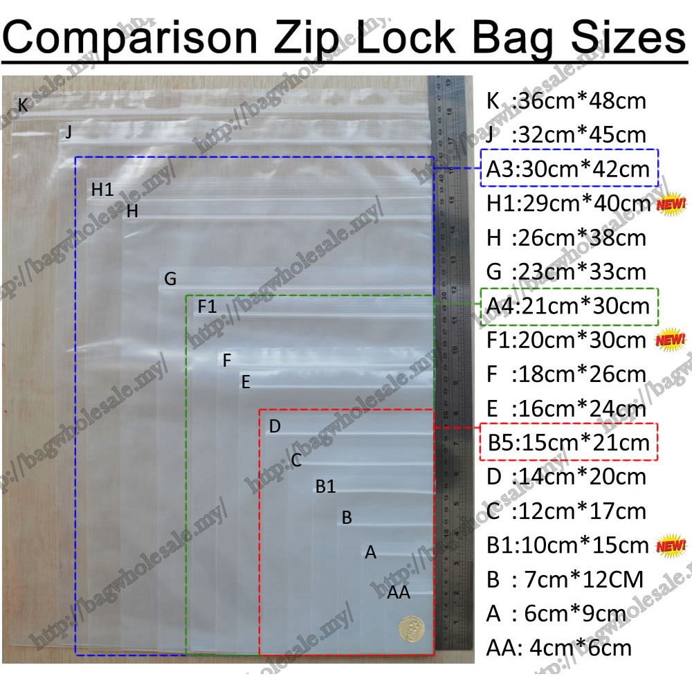 different sized zip lock bags