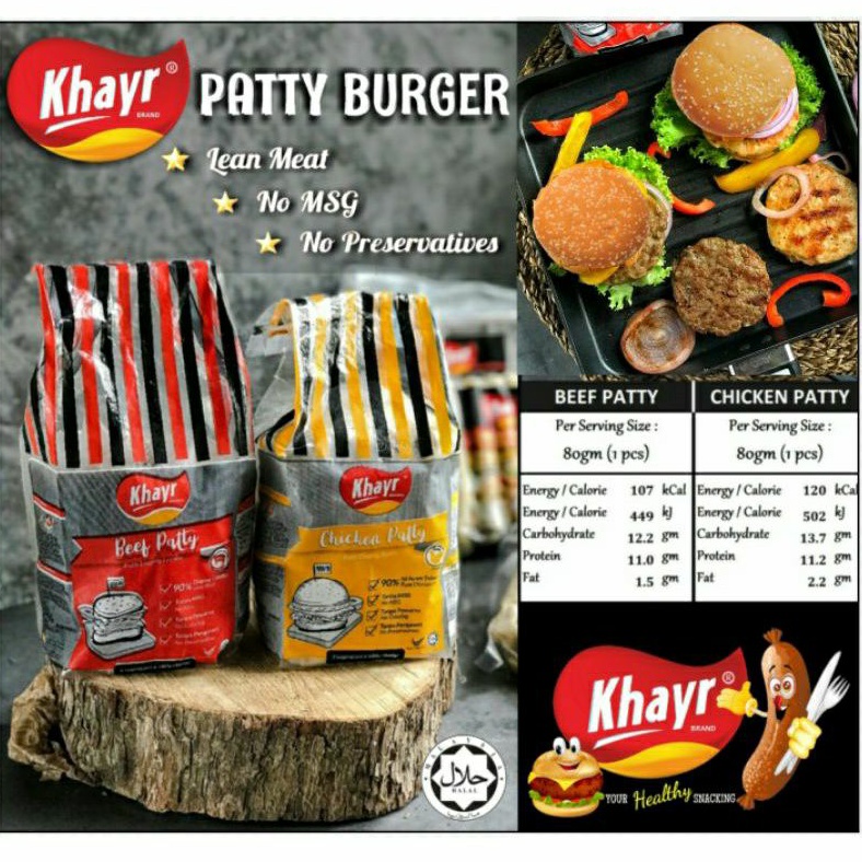 Khayr Patty Burger Ayam & Daging | No MSG | % Lean Meat | Gluten Free | Muslim Product | Halal Frozen Food