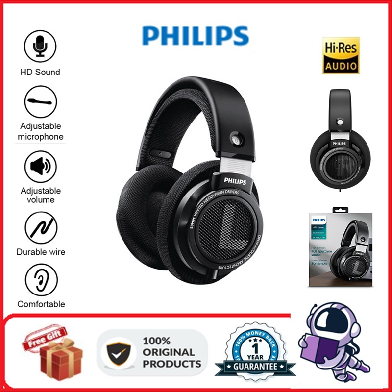 shopee: Philips SHP9500 Wired Headset Tri-Band Balanced HIFI Sound Quality Open Gaming Headset Online Class Headphone (0:0::;0:0::)