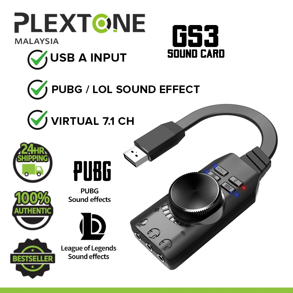 PLEXTONE GS3 Sound Card Virtual 7.1 Channel External USB Sound Card 3