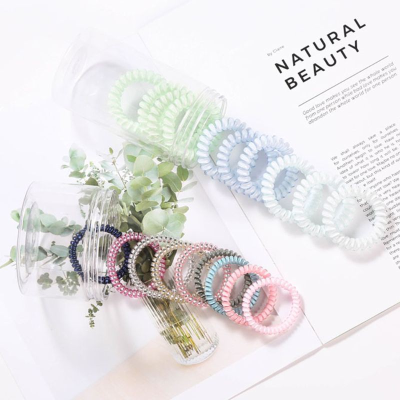 Stock Korean Women Girls Plastic Spiral Hair Ties Metallic Candy