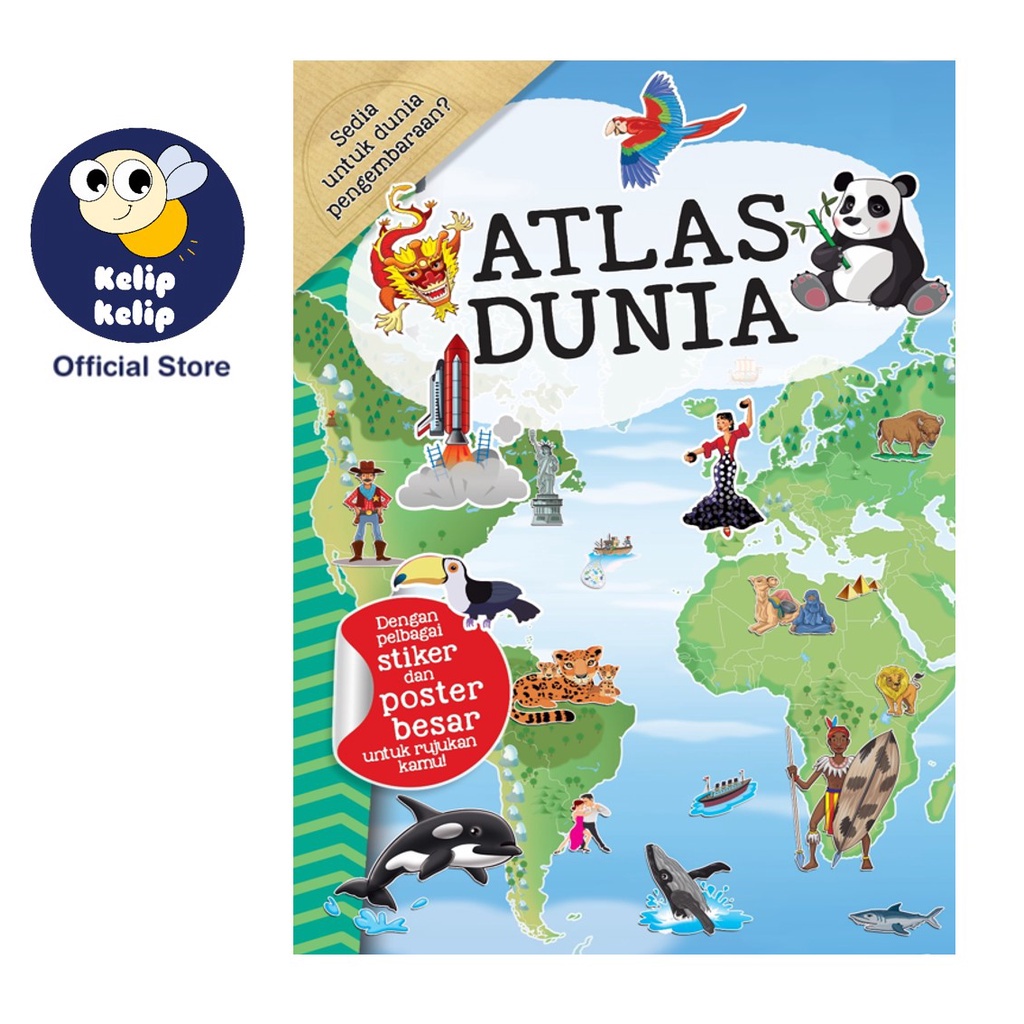Atlas Dunia Buku Aktiviti & Stiker Fakta Menarik Ilustrasi & Gambar Hebat untuk Kanak Kanak