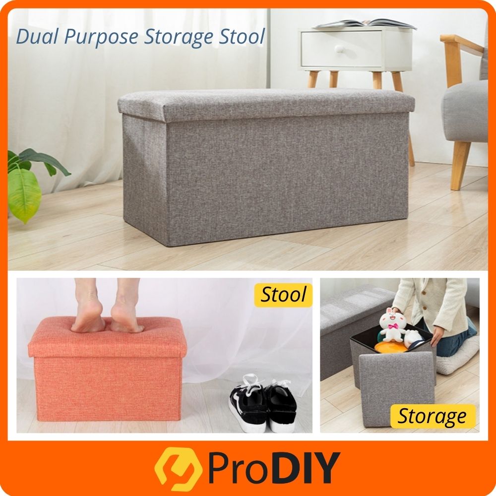 STORAGE STOOL Bench Fabric Foldable Furniture Organizer Ottoman - Foot Rest Living Room And Kid Toys Box Kerusi Kotak