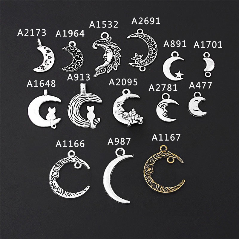 10pc Antique Sliver/Bronze Moon And Cat Charm Moon Pendant Bracelet Necklace Jewelry Making Handmade DIY