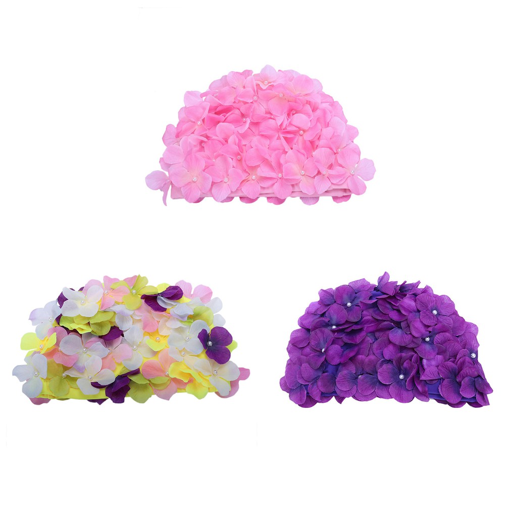 Fashion Waterproof Flower Swimming Cap Ladies Handmade Swimming