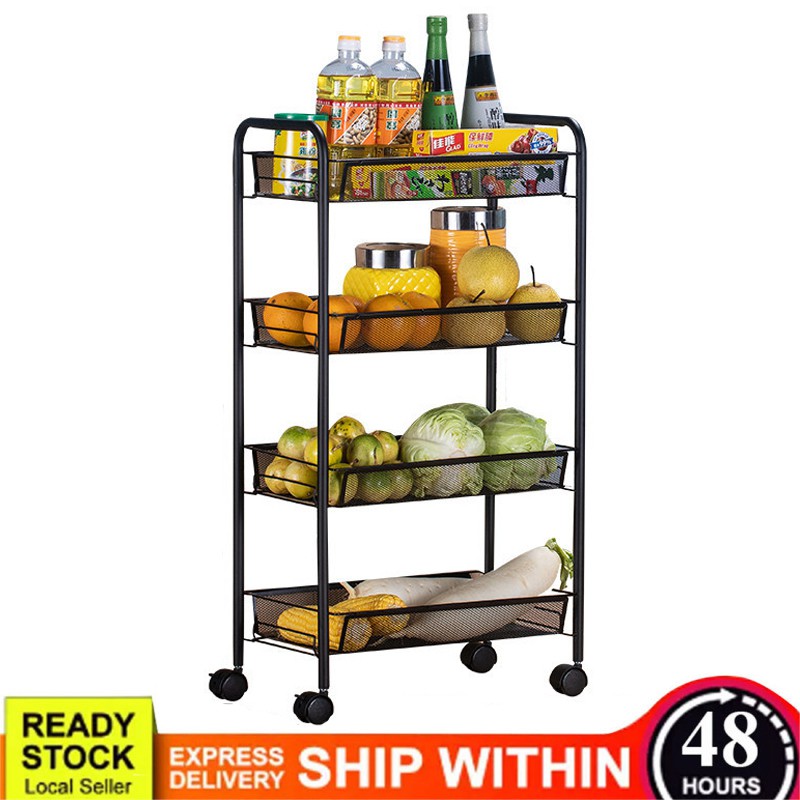 Rolling Storage Rack Cart with Wheels, 4 Tier Mesh Wire Rolling Cart