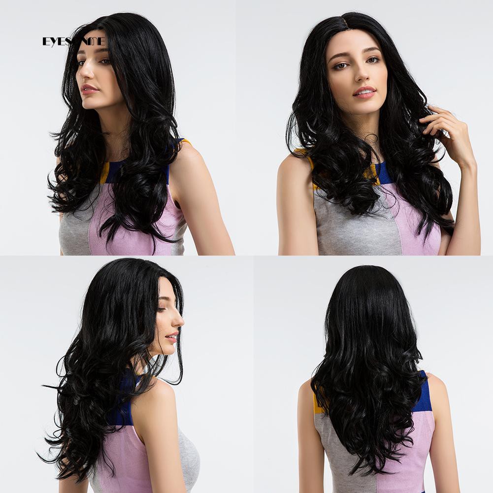 Women Fashion Long Curly Black Real Human Hair Wig Thick Party