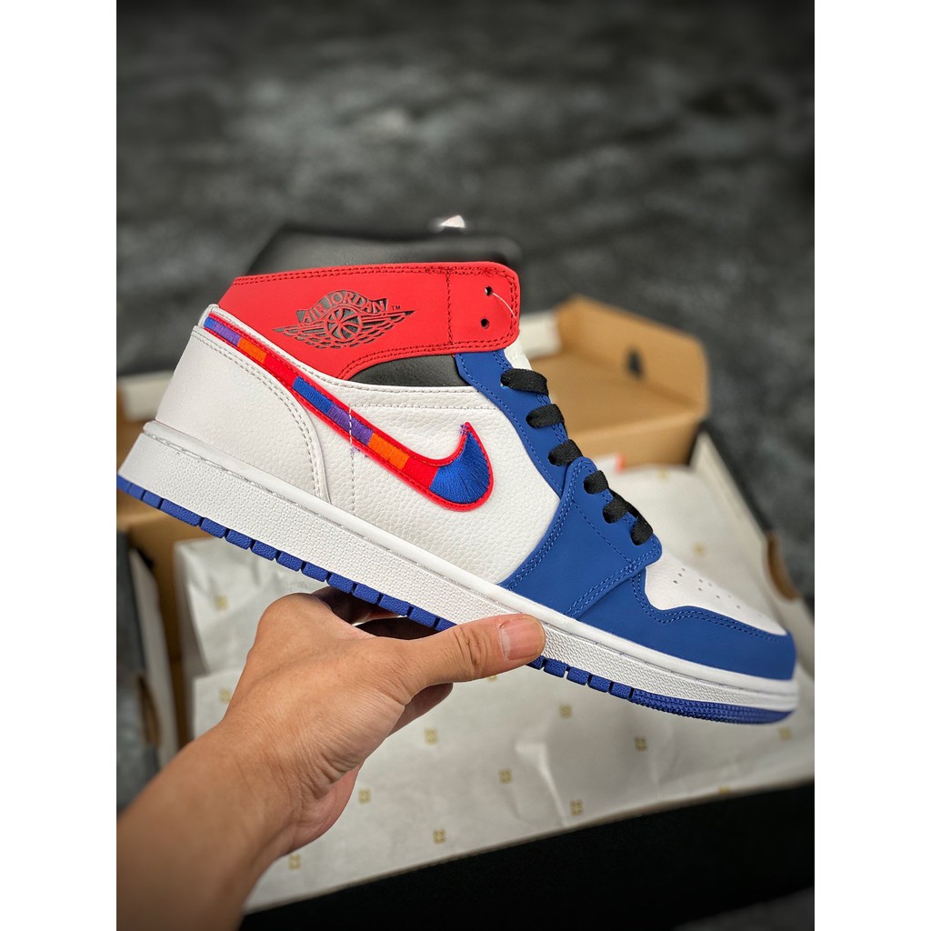 Nike Air Jordan 1 Mid Se Blue White Men And Women Basketball Shoes 146 Shopee Malaysia