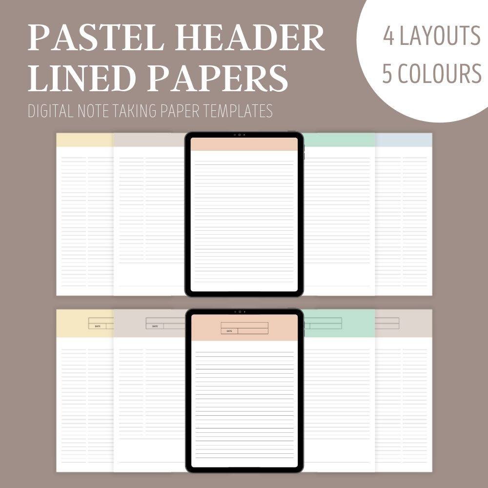 Pastel Header Lined Digital Note Printable Paper Template 2 Types 4