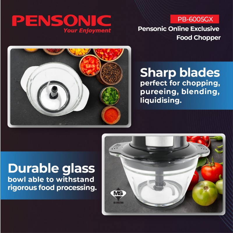 Free Bubble Packing] Pensonic Classic Series Food Chopper with 1L Glass  Bowl | PB-6005GX (Mixer,Chopper Blender,斩波器) | Shopee Malaysia