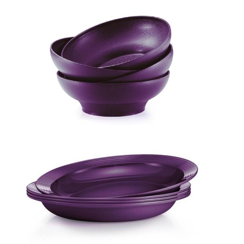 (Ready Stock) Tupperware Purple Royale Deep Plate OR Bowl set OR Open House Plate (4) / Bowls (4)