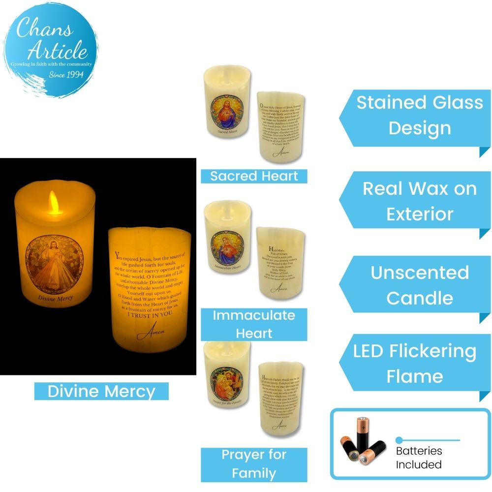 Prayer Candle LED Stained Glass Design LED Candles for Home Altar Unscented Candle with Devotional Candle 81581 Jesus