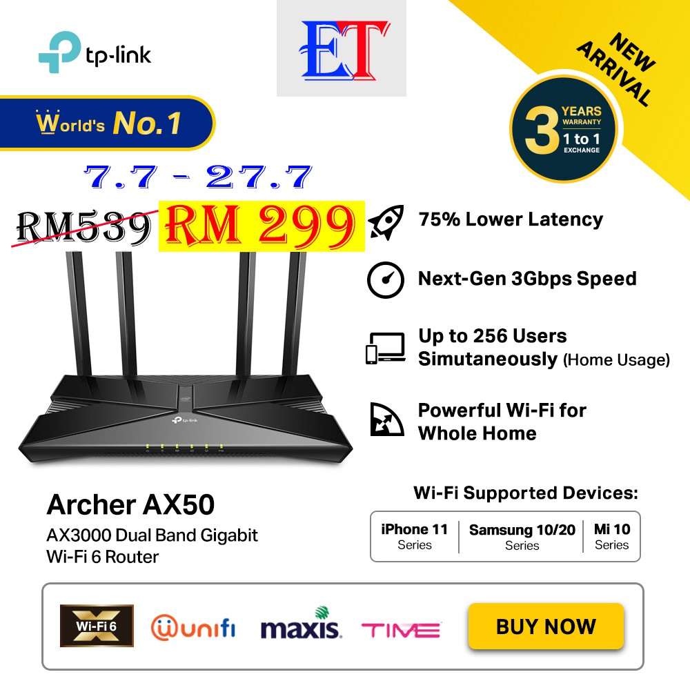 TP-LINK WiFi6 AX3000 (Archer AX50) Gigabit Wireless Wi-Fi ...