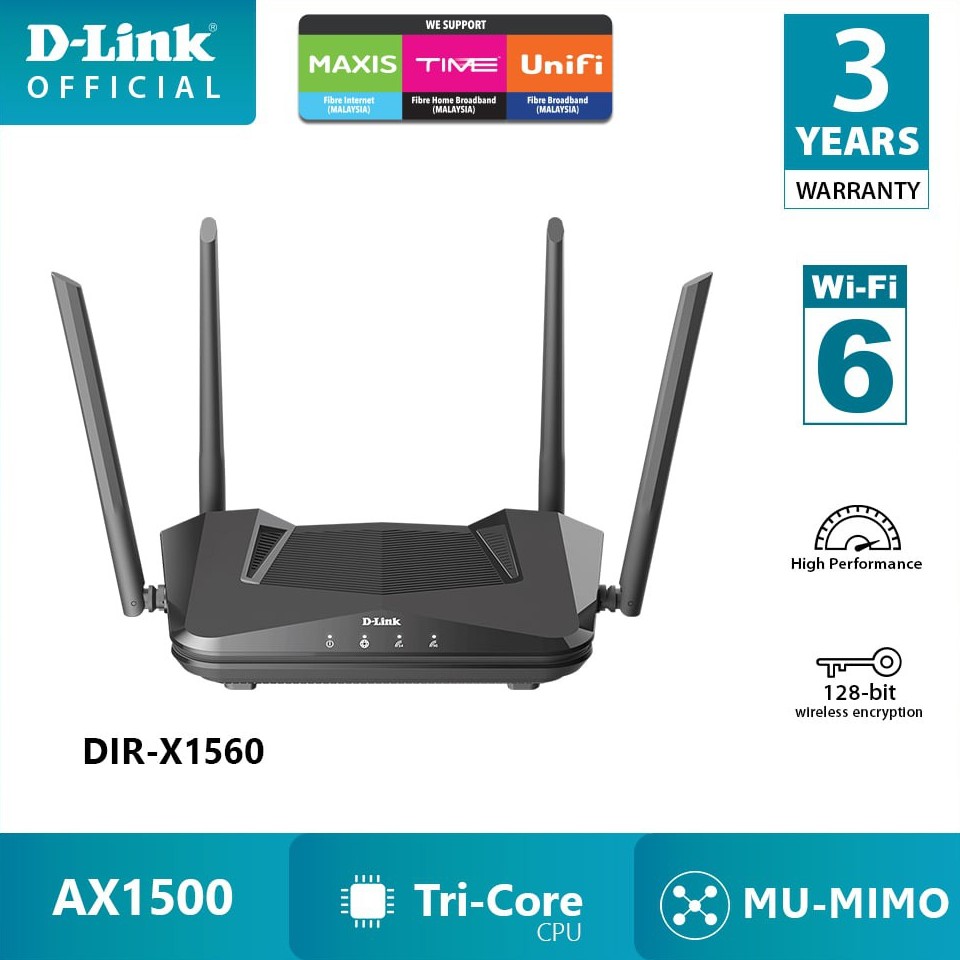 D Link Ax1500 Smart Wi Fi 6 802 11ax Wireless Mu Mimo And Ofdma Technology Gigabit Ax Wifi 6 Router Dir X1560 Shopee Malaysia