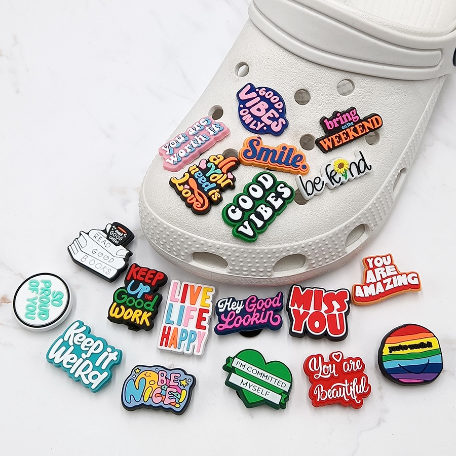 Jibitz Letters Motivational Phrases Shoe Charms Words Croc Jibbits Charm Pins for Crocks