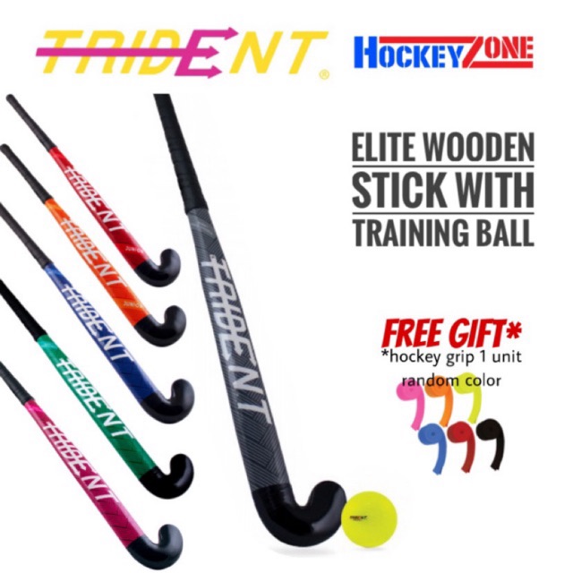 [SET STICK + BALL] Trident Elite Wooden Senior & Junior Training Hockey ...