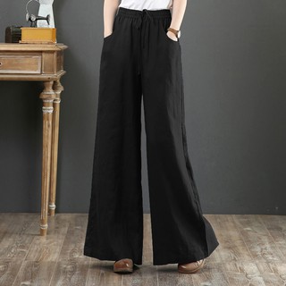 ZANZEA Women Casual Wide Legs Elastic Belted Solid Color Long Pants #5