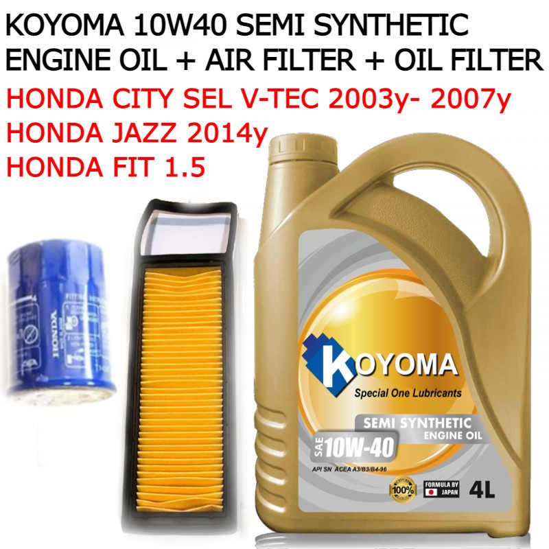 HONDA CITY SEL VTEC, JAZZ 2014y, FIT 1.5 AIR FILTER + OIL FILTER + KOYOMA 10W40 SEMI SYNTHETIC