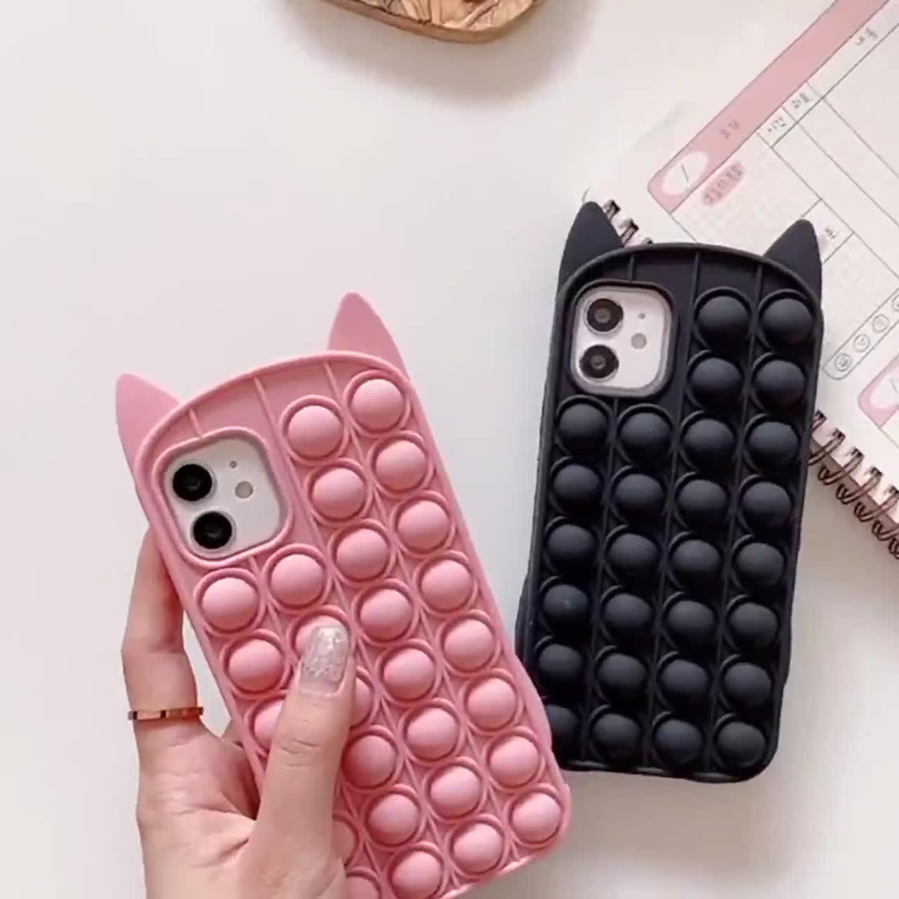 Buy Funny Pop It Fidget Toy Push Pop Bubble Kitty Cat Meow Phone Case For Iphone 12 Mini 11 Pro Xs Max Xr 7 8 Plus Reliver Stress Toys Soft Silicone Cover