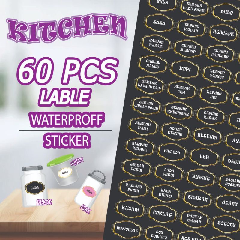 Kitchen Sticker /Gula Garam Sticker /Dapur Waterproof Lable Sticker Customize Shopee Malaysia