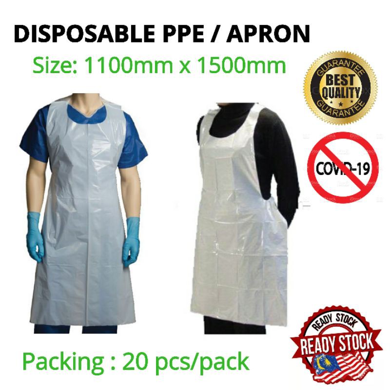 DISPOSABLE PPE /DISPOSABLE APRON / PLASTIC APRON (20PCS/PACK) Shopee
