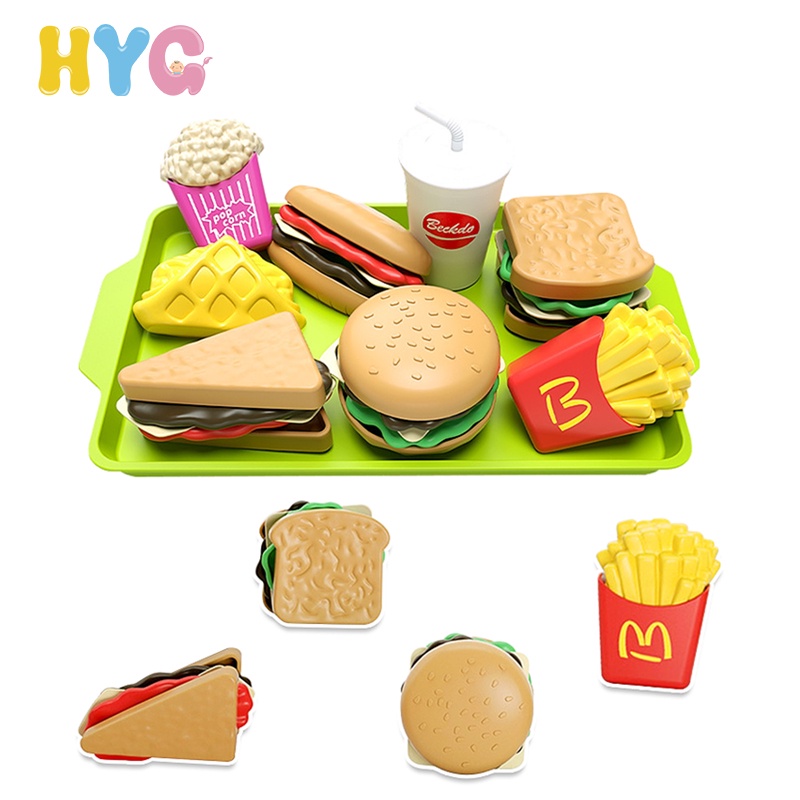 HYG Toys Mini Play House Sandwich Fries Burger Set Toy Children Simulation Food Assembling DIY Fast Food Mainan Burger