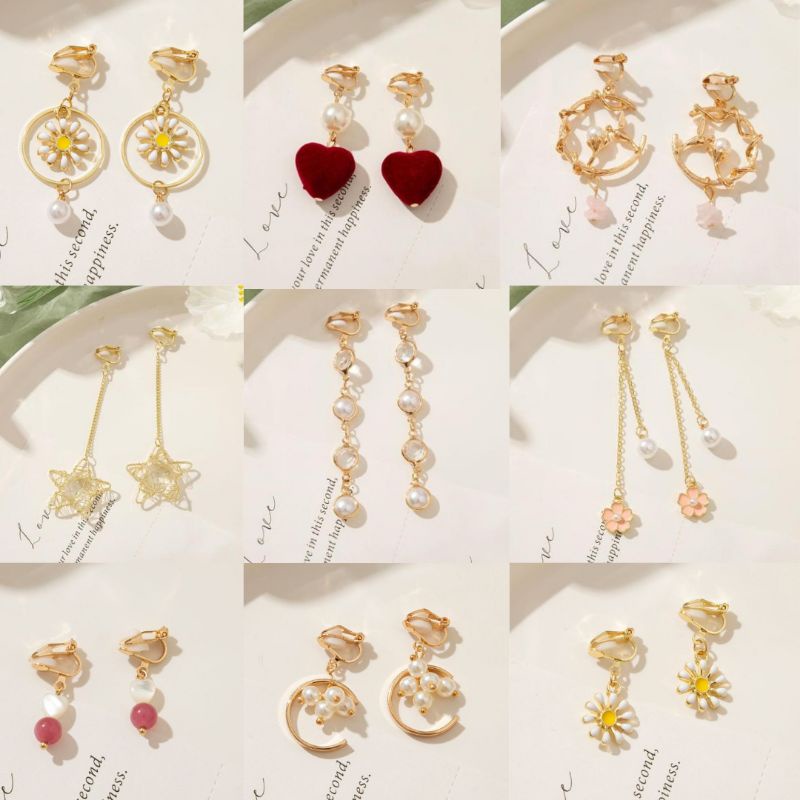 ［Ready Stock］Ear clip earrings (star+ love+ flower) 时尚耳夹 无耳洞女流苏星星