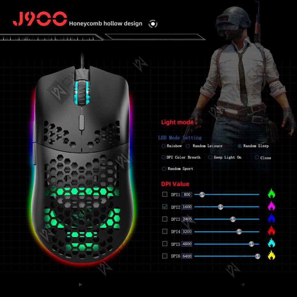 Pw Hxsj J900 Usb Wired Gaming Mouse Rgb Gamer Mouses With Six Adjustable Dpi Honeycomb Hollow Ergonomic Design For Desktop Pw Shopee Malaysia