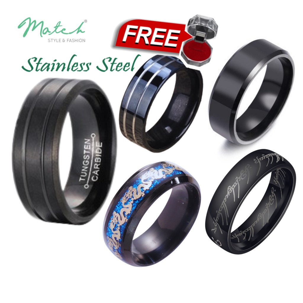 Cincin Hitam Lelaki Black Rings Stainless Steel Premium Two Lines Men ...