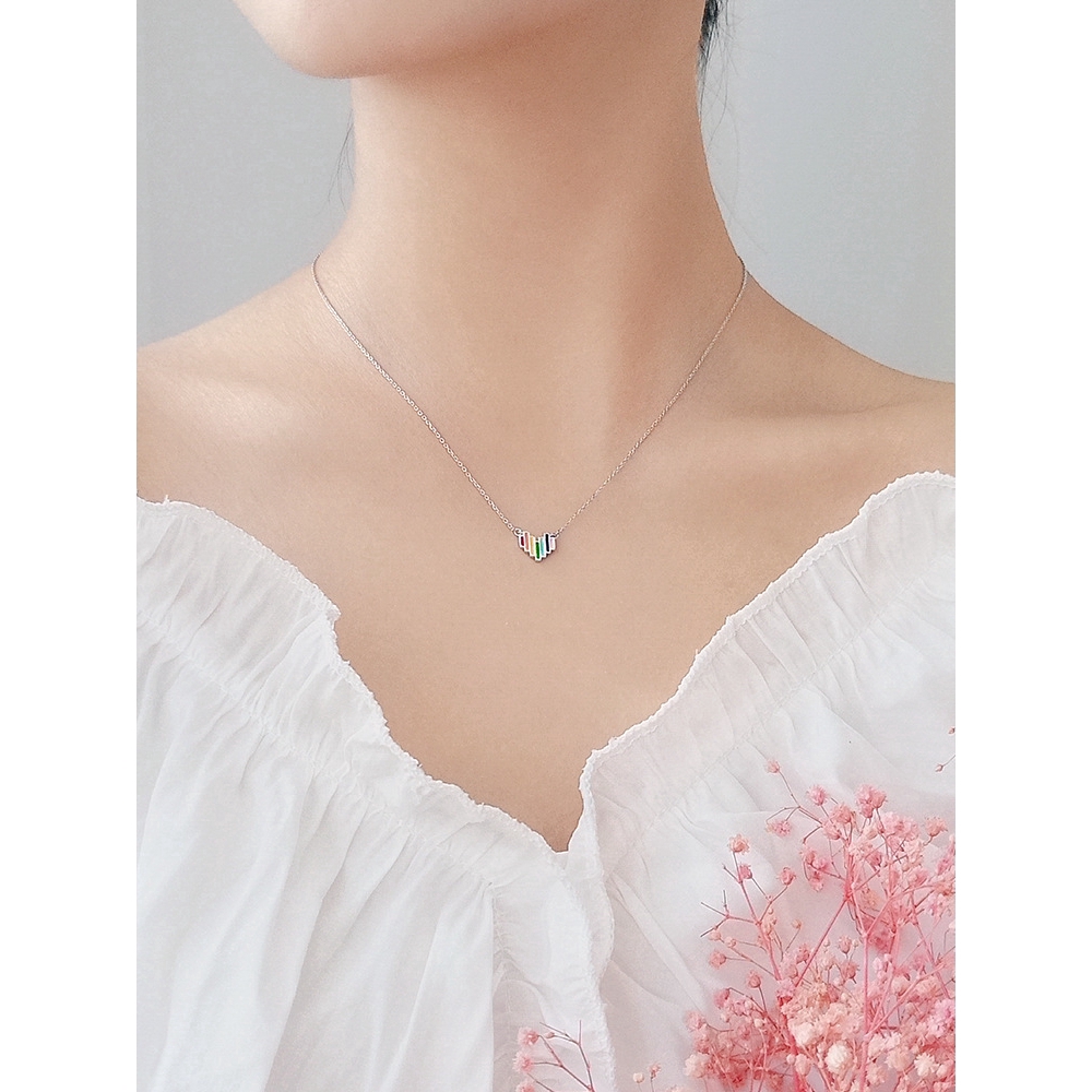 Collar de corazón arcoíris de plata S925 con cadena de clavícula sencilla coreana_voghion.com