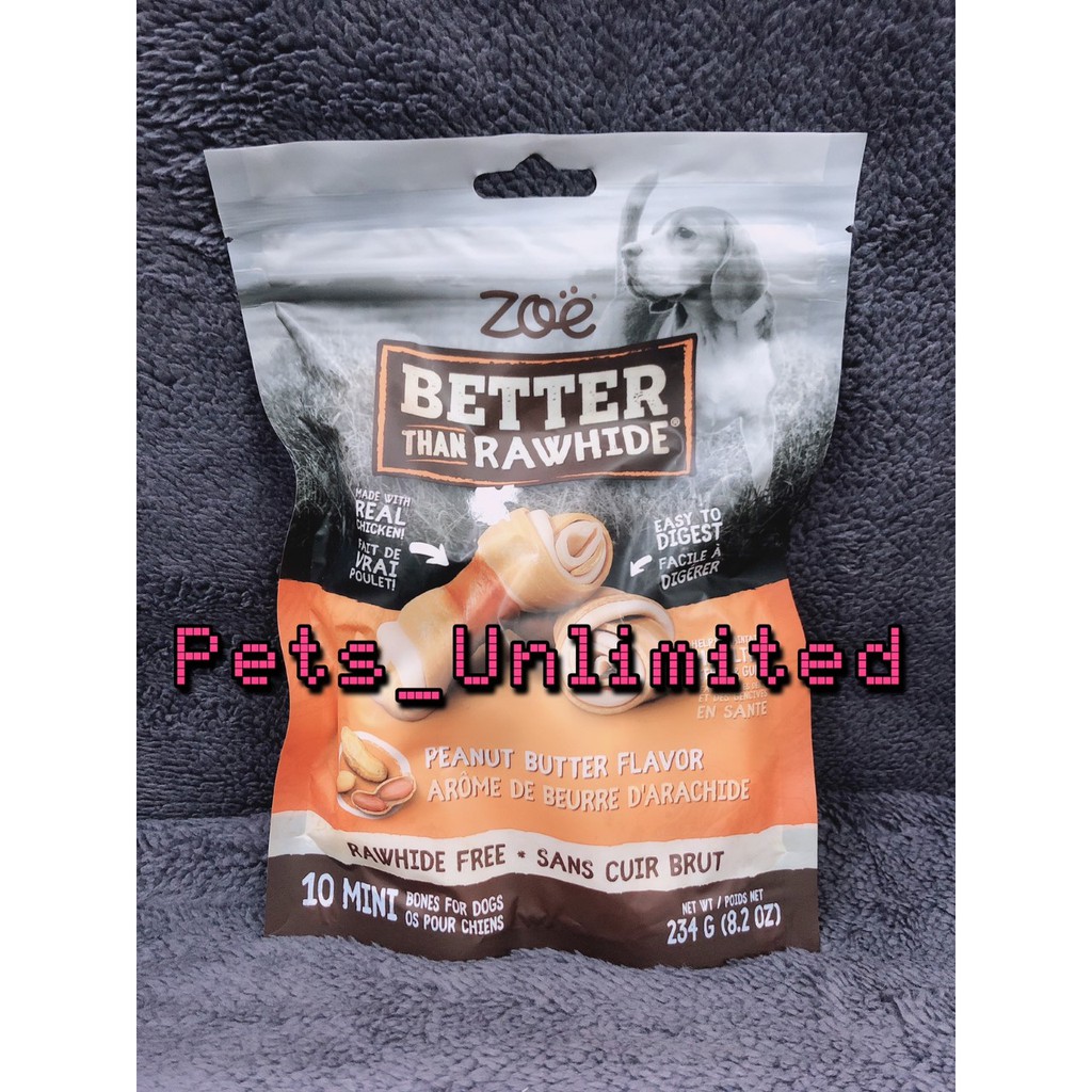 Zoe Better than Rawhide Mini Bones Peanut Butter 10 pack 234 g