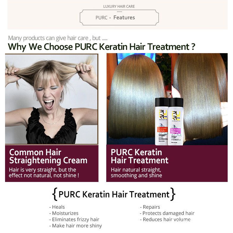 PURC Keratin set 8% formalin keretin treatment 100ml and purifying shampoo  & 10ml argan oil make hair smoothing and shi | Shopee Malaysia
