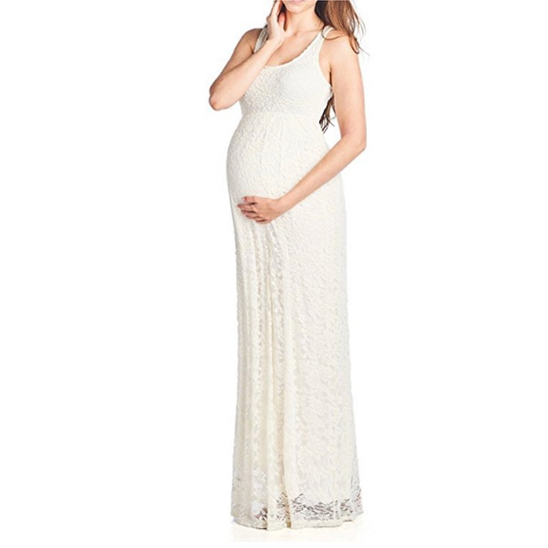 Long White Lace Pregnant Women Dress Maternity Elegnant Wedding