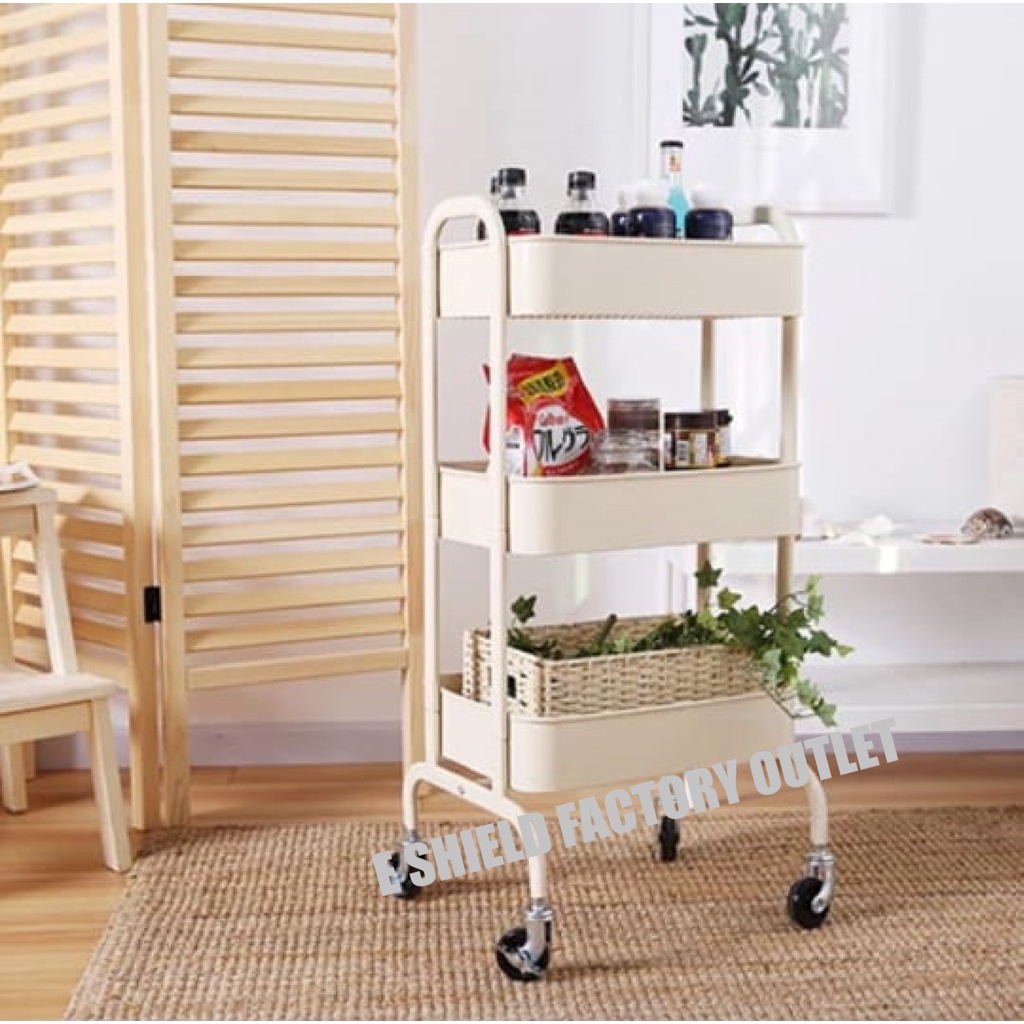 3 Tier Metal Trolley With Side Handle Kitchen Trolley Clothes Storage 