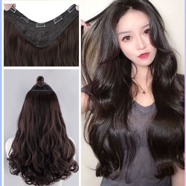 Wig female long curly hair big wave net red one piece seamless U-shaped  long hair straight natural hair piece | Shopee Malaysia