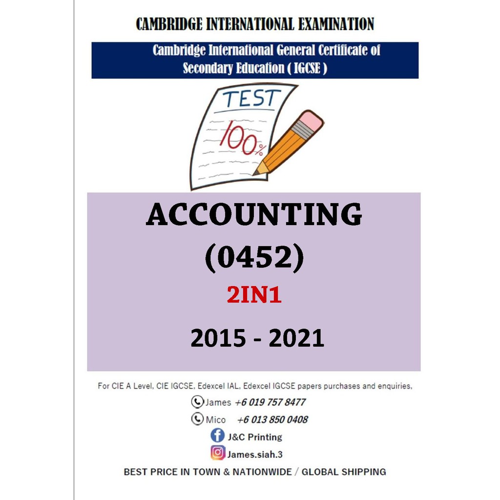 Cambridge Igcse ACCOUNTING 0452 (PAPER 1 & 2) PAST YEAR PAPER 2015Nov