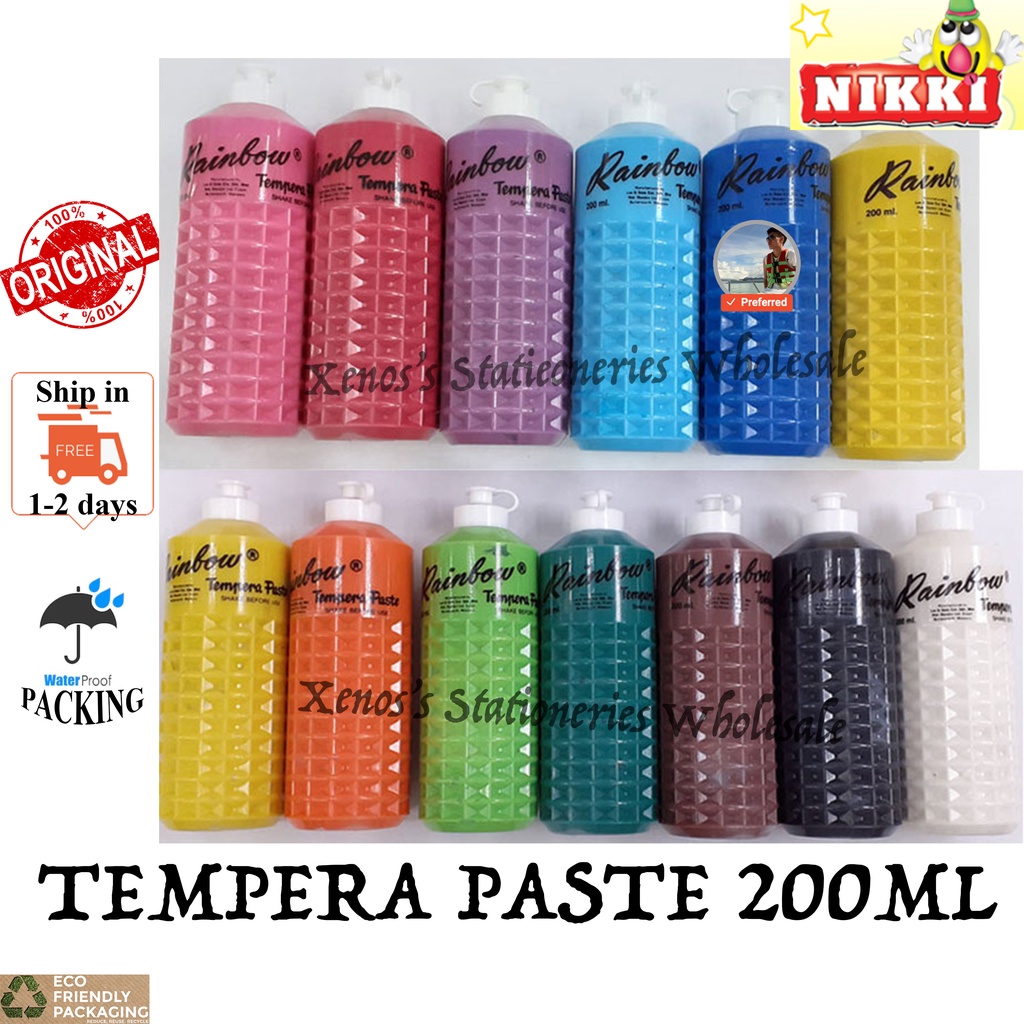 [36 BTL ] NIKKI RAINBOW NON TOXIC TEMPERA PASTE COLOUR PAINT (200ML