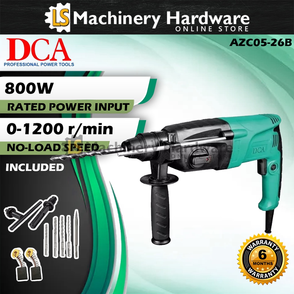 DCA 800W 26mm 3Mode SDSPlus Rotary Hammer Drill AZC0526B 6 Month