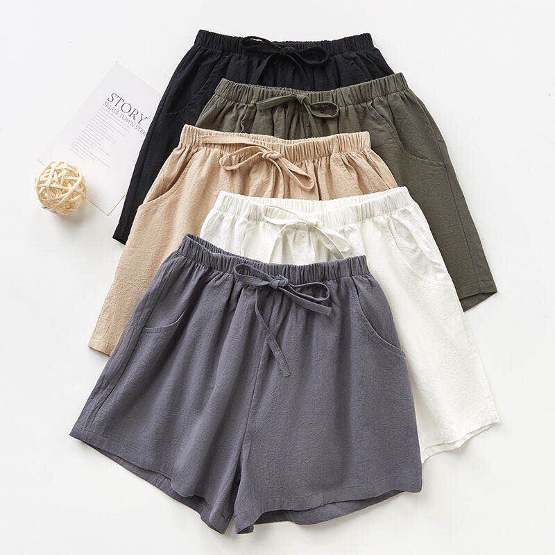【Mebraties】Korean Women Woven Tie Pants Summer Casual Shorts High Waist Short Sport Ins Tide Student Girl Pants