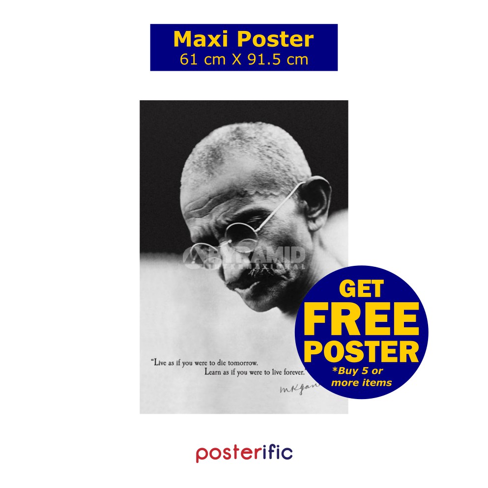 Maxi Poster 61cm x 91.5cm new and sealed Live Forever Gandhi