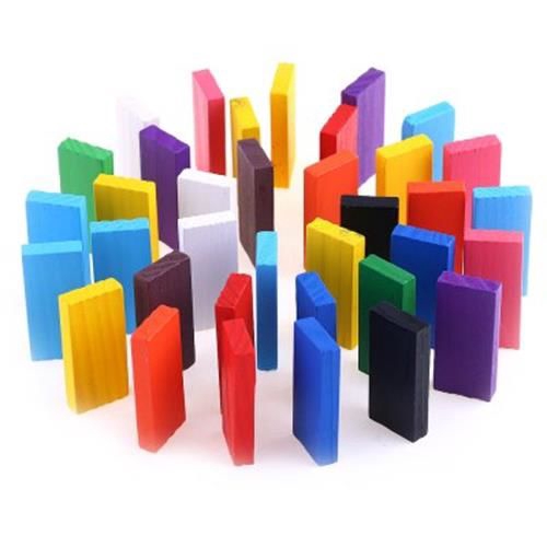 100PCS KIDS BRIGHT COLORED WOODEN TUMBLING DOMINO EDUCATIONAL TOY (COLORMIX)
