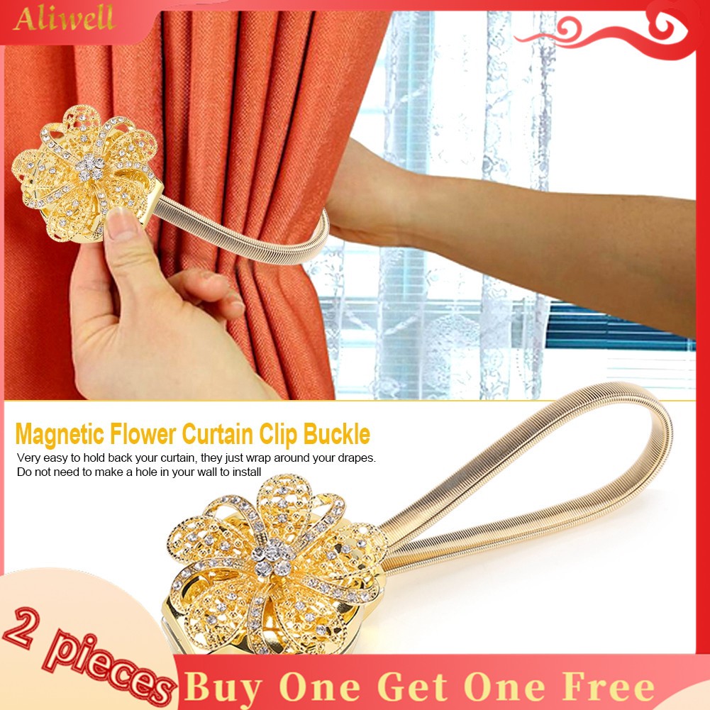 2 Pieces Retractable Magnetic Flower Curtain Clip Buckle Belt