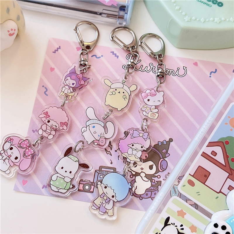 Sanrio Acrylic Keychain String Kuromi Melody Cinnamoroll Cute Bag